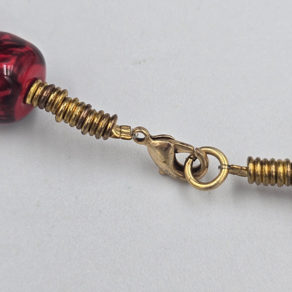 Vintage Blood Orange Red Glass Peking Trade Bead Necklace - Picture 6 of 8